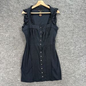Grass Dress Women M Medium Black Sheath Short Square Neck Sleeveless Button